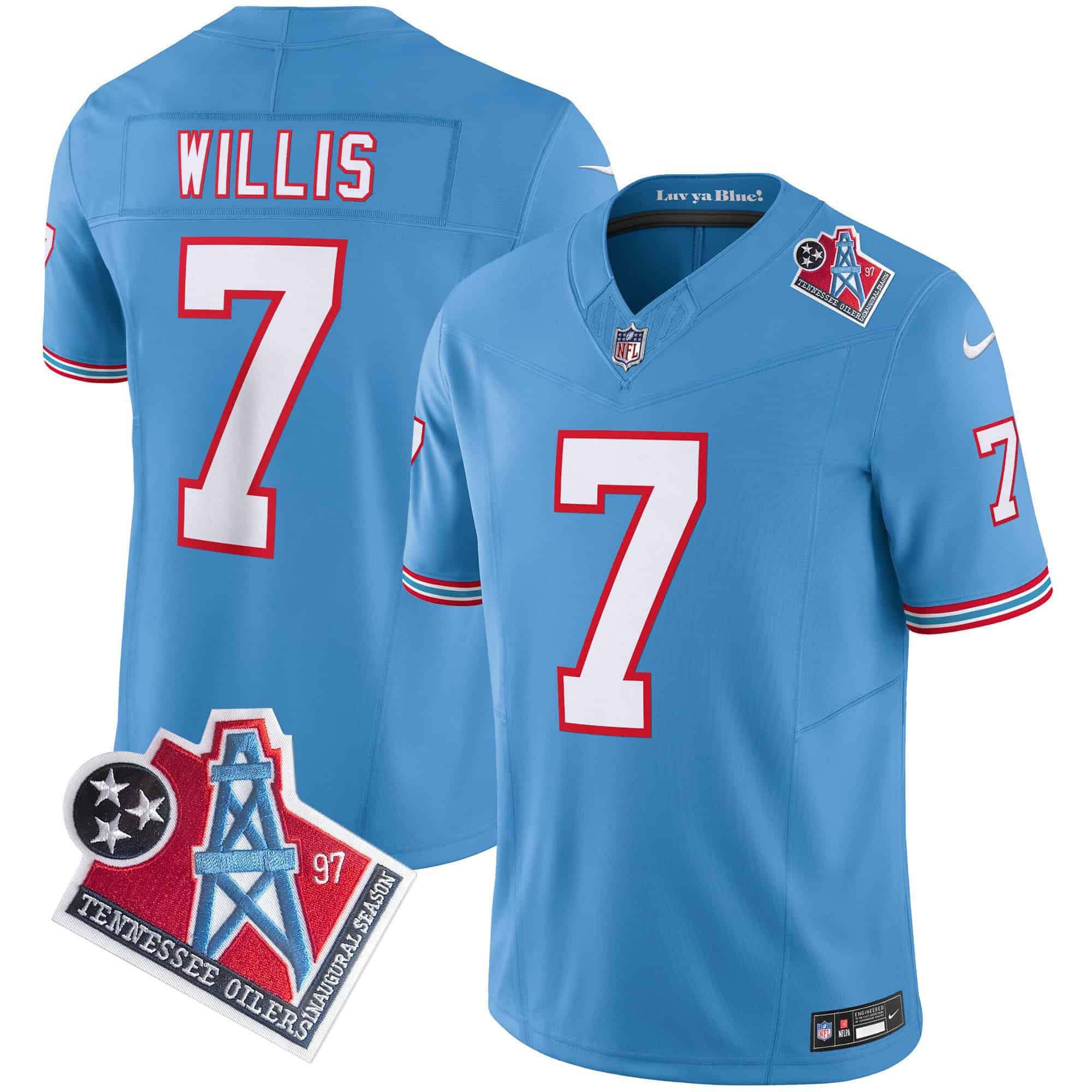 Men Tennessee Titans #7 Willis Light Blue 1997 Throwback 2024 Nike Limited Vapor NFL Jersey